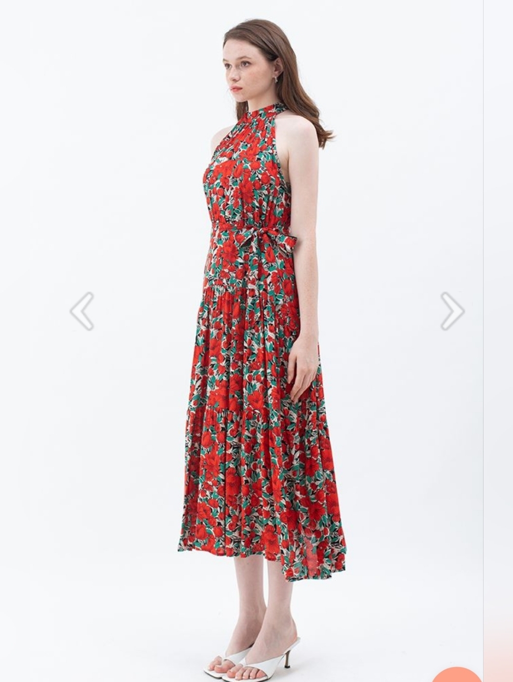 Red Floral Halter Midi Dress Sz M